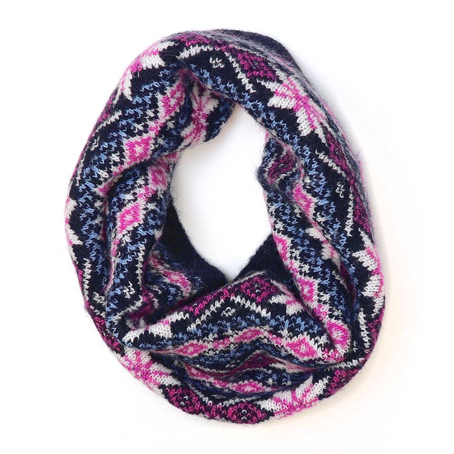 Infinity Scarf Navy and Pink Scandi Starflower Snood