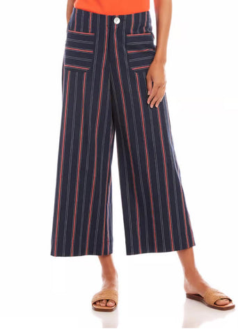 Crop Navy Pin Stripe Stretch Comfortable Wide Leg Pant