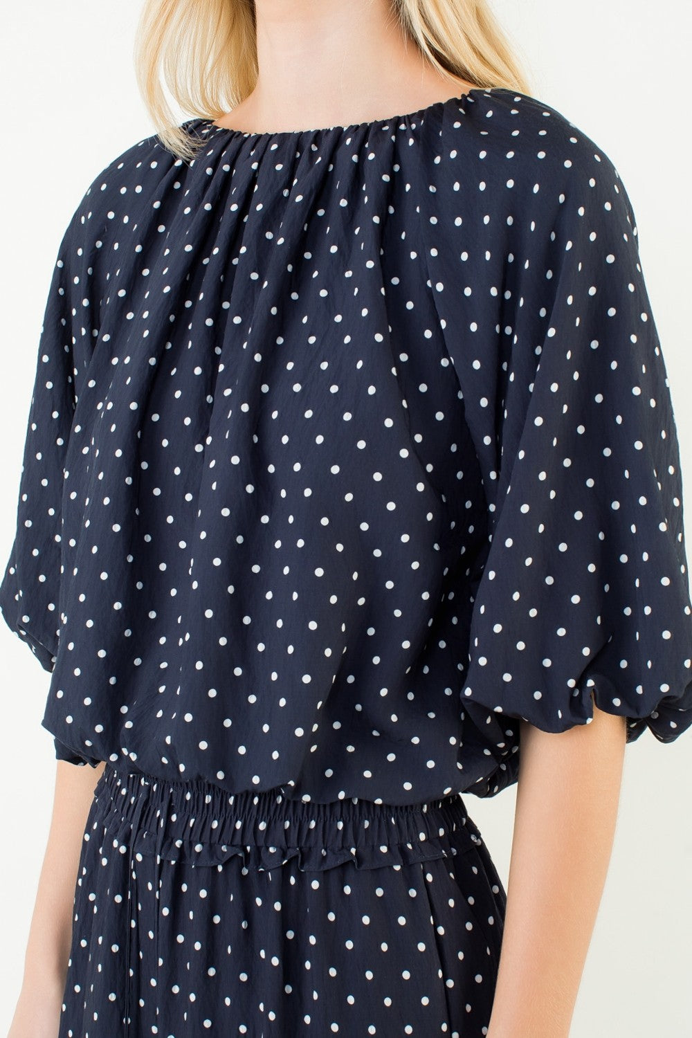 Navy White Polka Dot Top THML