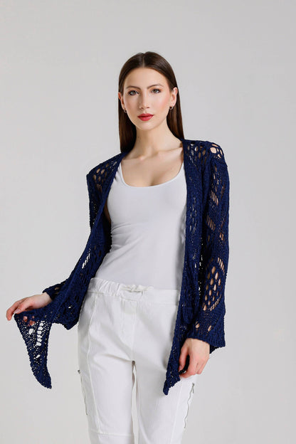 Made In Italy Open Knit Tie Front Bolero Top - 606River