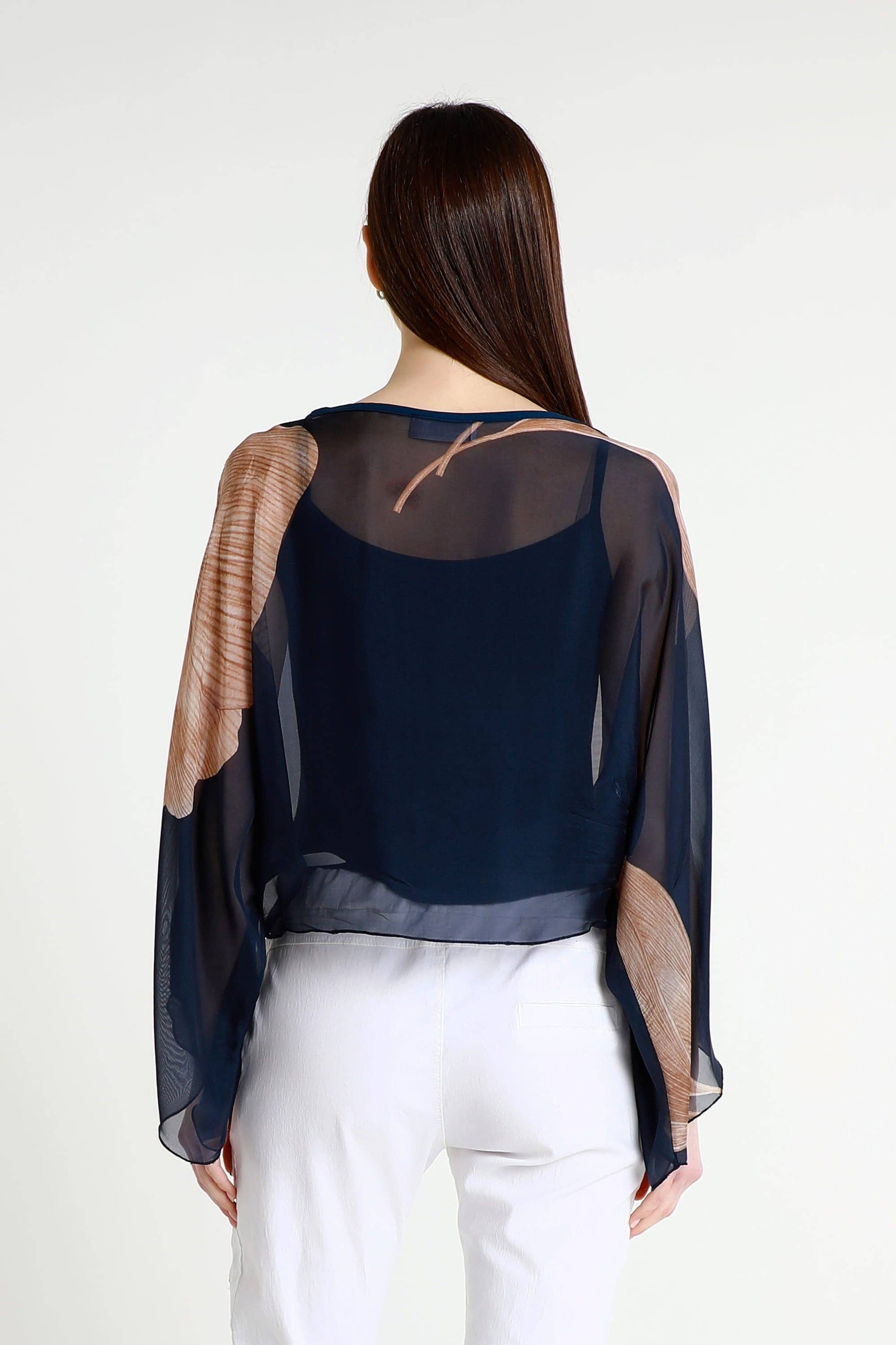 Sofita Leaf 3/4 Sleeve Cropped Silk Kaftan (BQ200E) - 606River