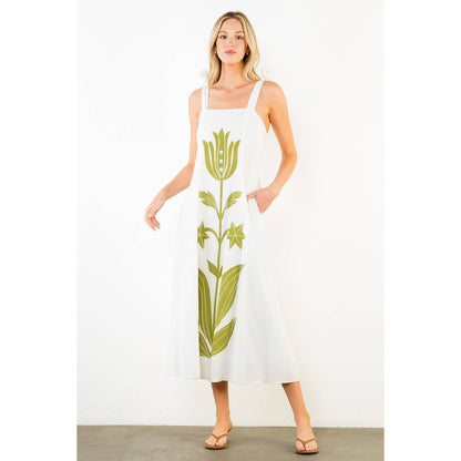 Tie Strap Square Neck Print Midi Dress - 606River