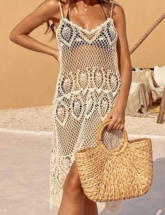 Hollow Out Crochet Flower Beach Midi Dress DP26I449 - 606River