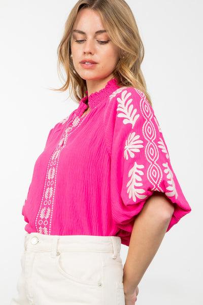 THML Embroidery Pull Sleeve Top