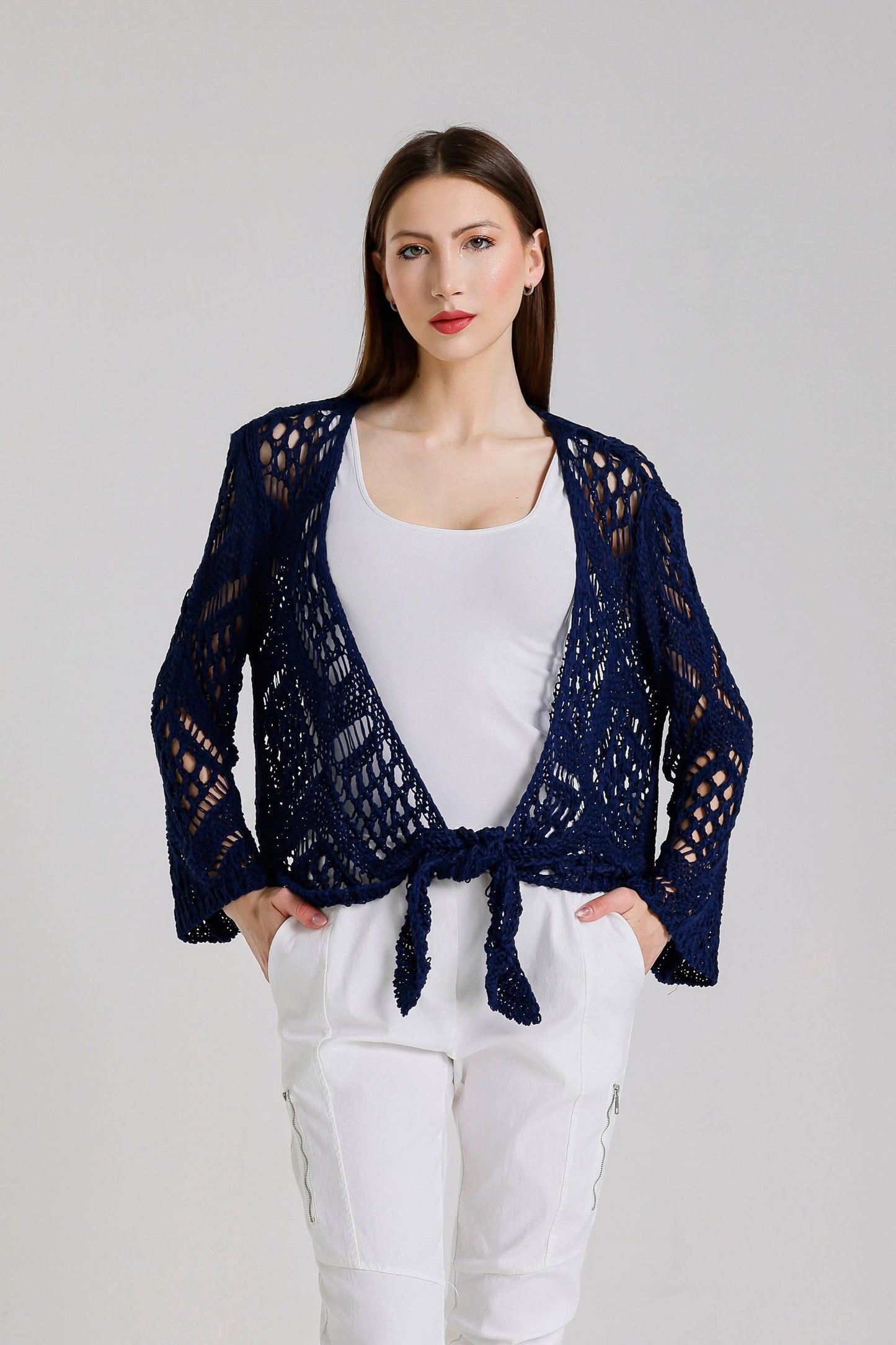 Kandra Open Knit Tie Front Bolero (CLS303) - 606River
