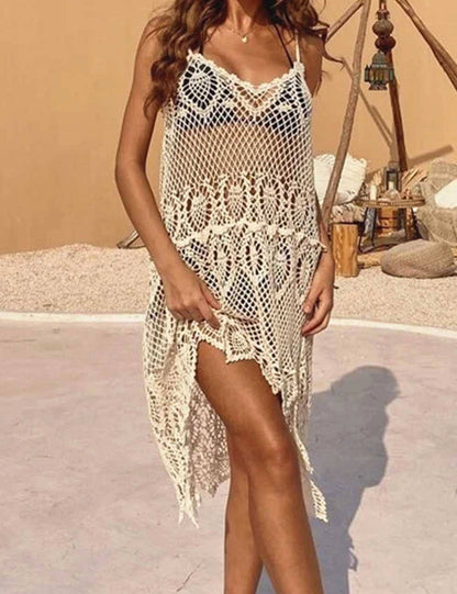 Hollow Out Crochet Flower Beach Midi Dress DP26I449 - 606River