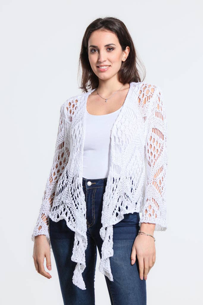 Made In Italy Open Knit Tie Front Bolero Top - 606River
