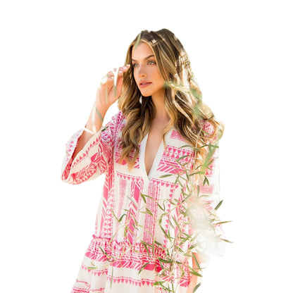 Boho Pink Tiered Embroiderd Dress - 606River
