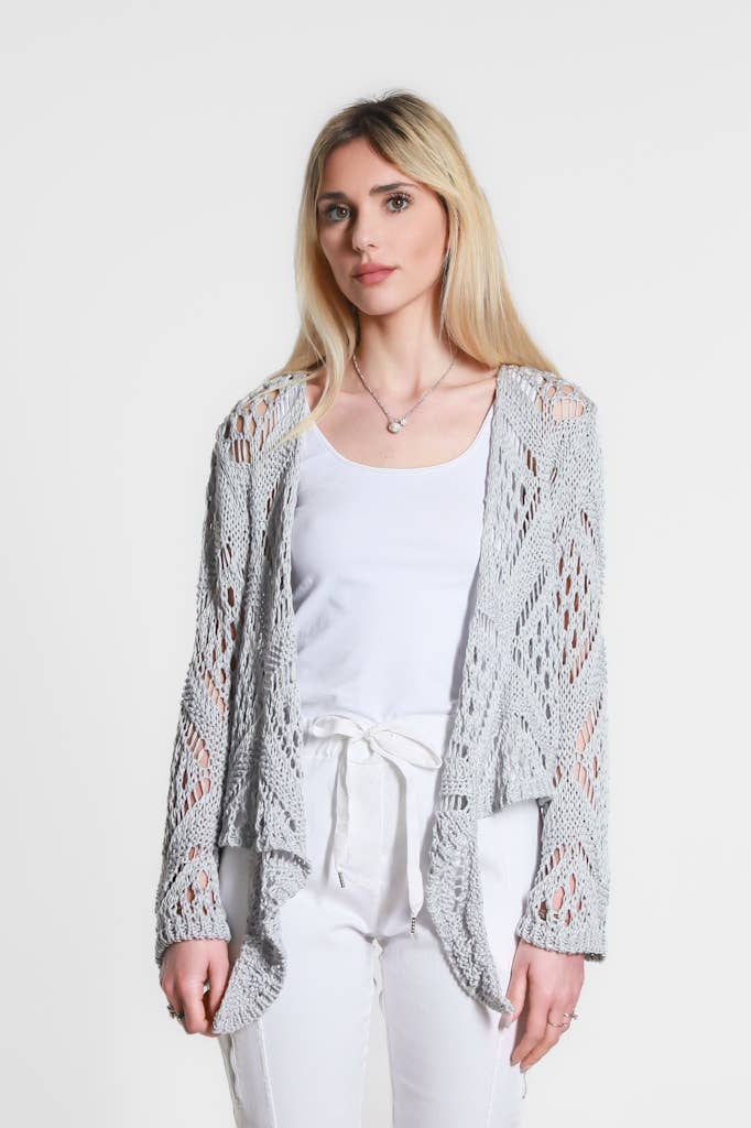 Made In Italy Open Knit Tie Front Bolero Top - 606River