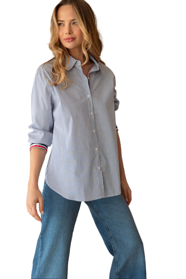 Jasmine Cotton Navy Pinstripe Top by Joh