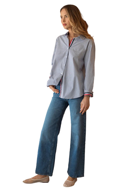 Jasmine Cotton Navy Pinstripe Top by Joh