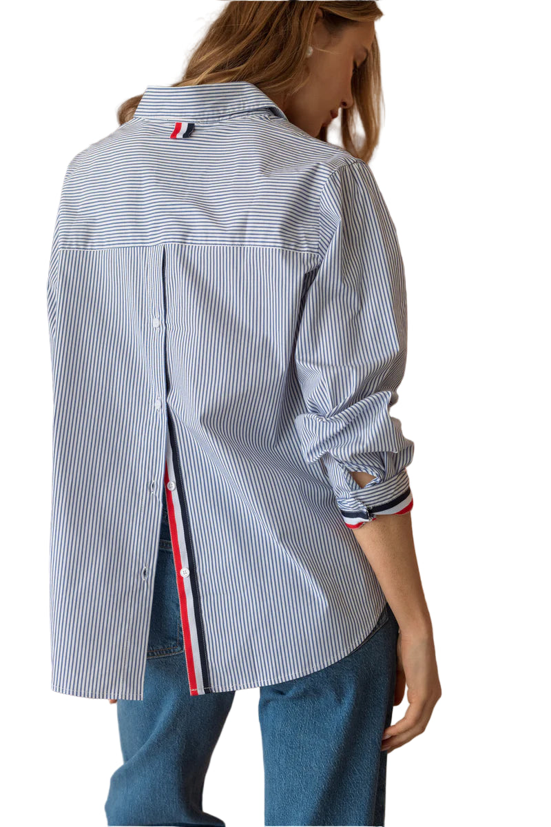 Jasmine Cotton Navy Pinstripe Top by Joh