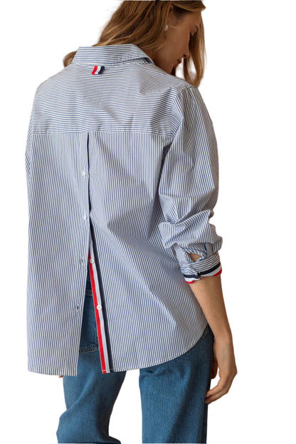 Jasmine Cotton Navy Pinstripe Top by Joh