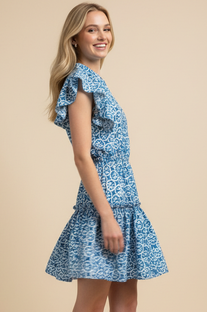 GEOMETRIC RUFFLED MINI DRESS - 7175D