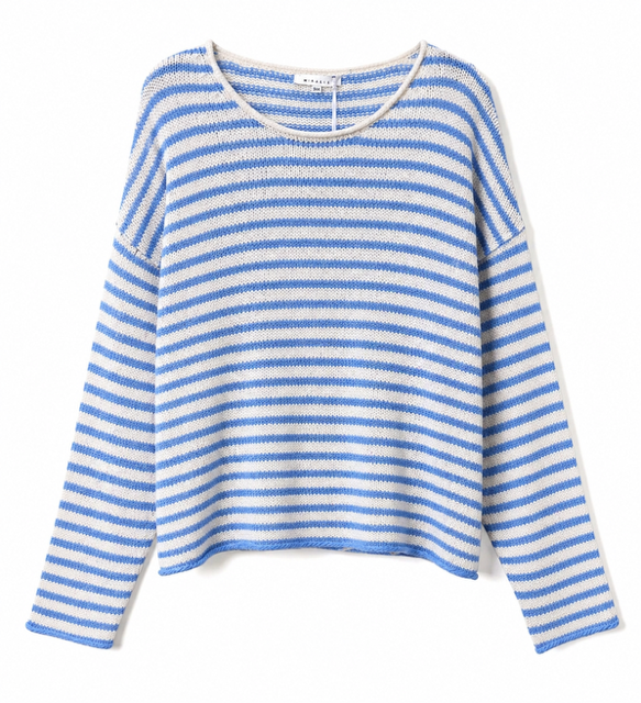 Coastal light blue stripe sweater top - 606River