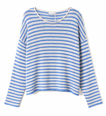 Coastal light blue stripe sweater top - 606River