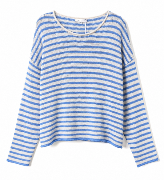 Coastal light blue stripe sweater top - 606River
