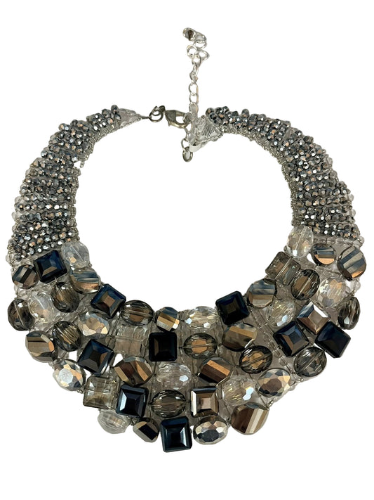 Ornate Statement Black Grey Necklace
