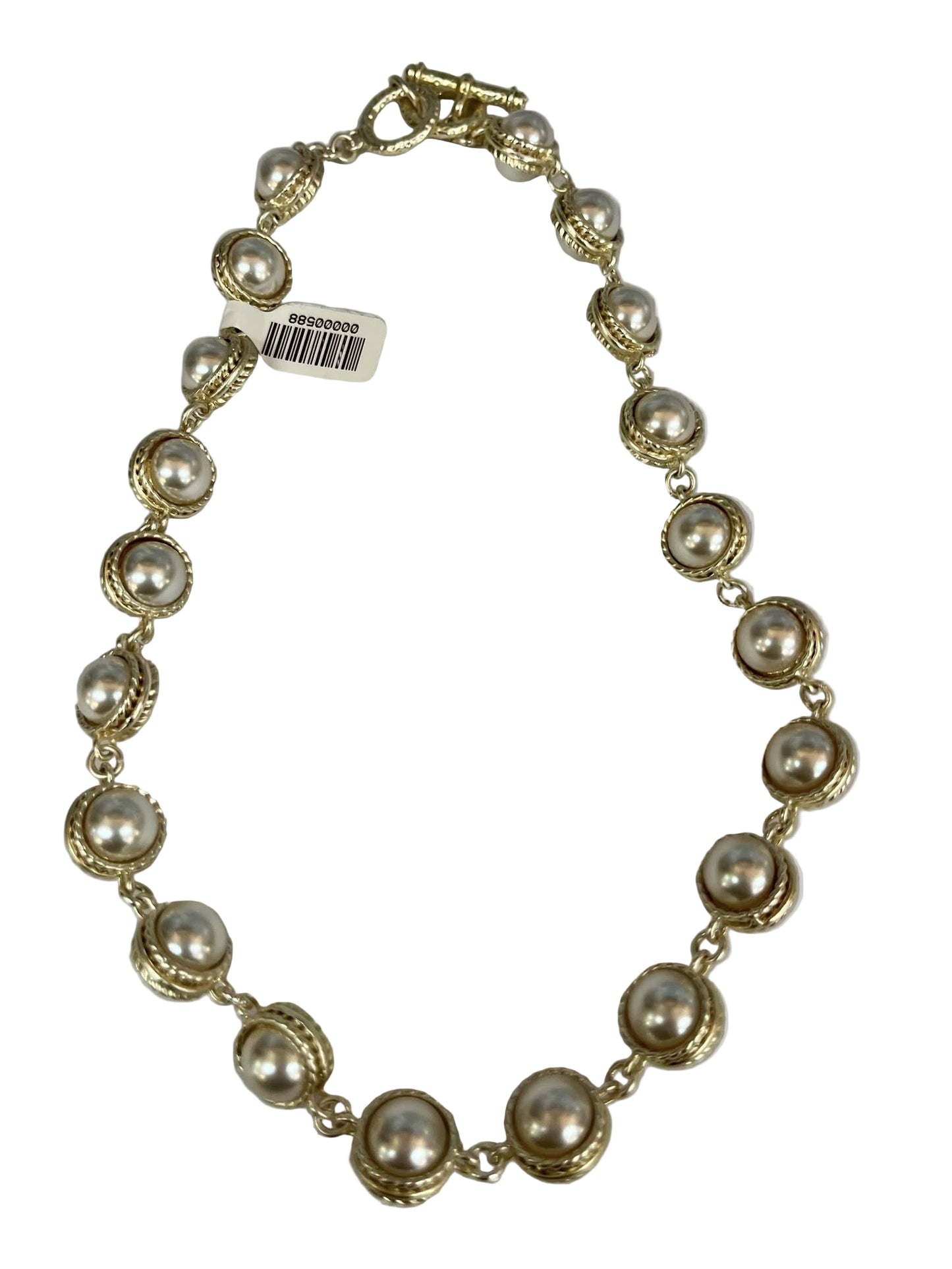 Large Pearl Stone White Statement Necklace 17"