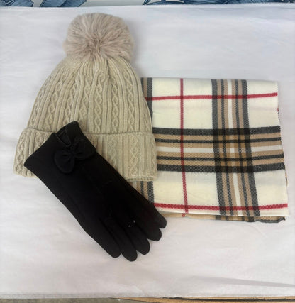 Hat Scarf Glove 3 piece Bundle Set