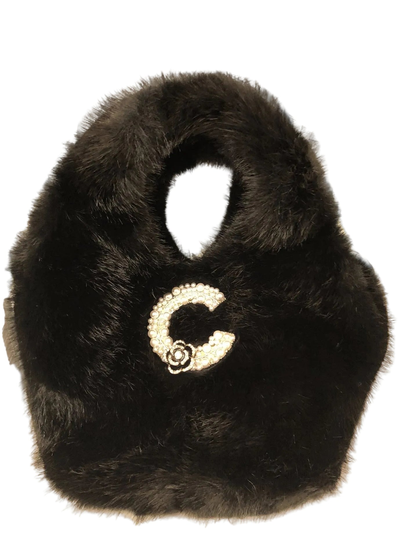 Faux Fur Bag With Embellished Broach