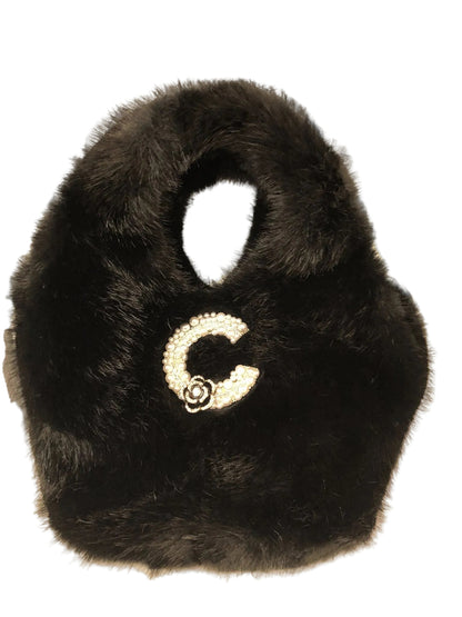 Faux Fur Bag With Embellished Broach