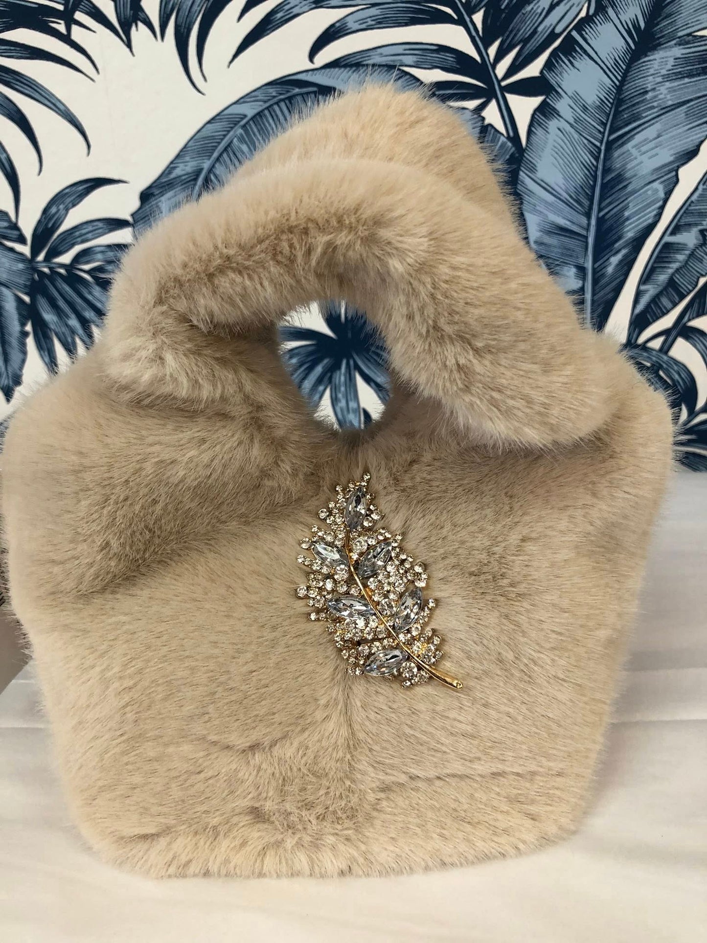 Faux Fur Bag With Embellished Broach