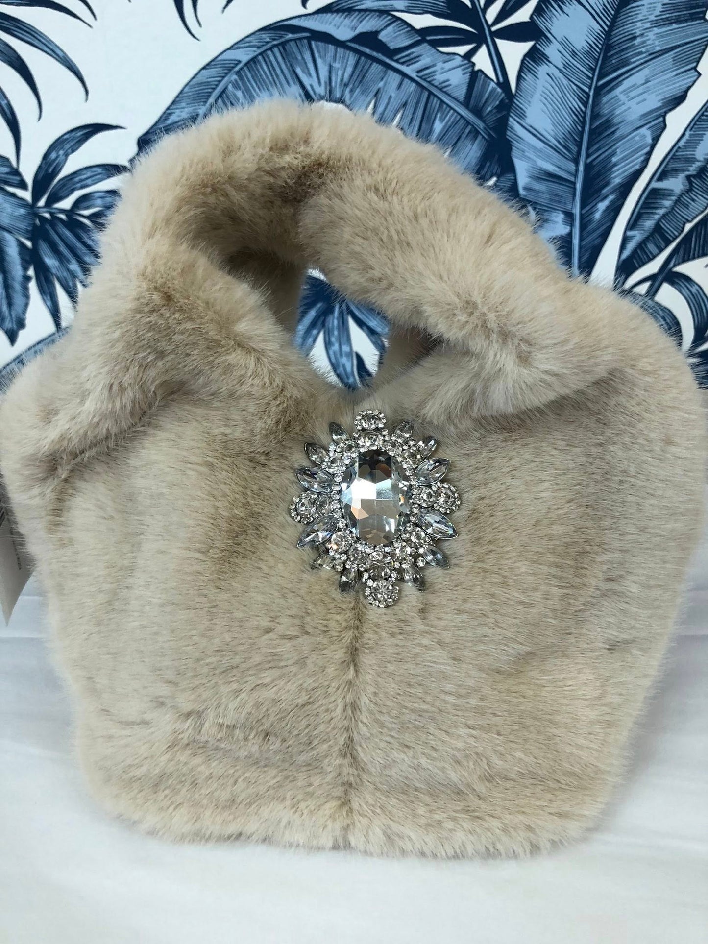 Faux Fur Bag With Embellished Broach