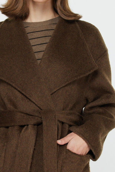 Brown Luxury Wool Wrap Belt Coat