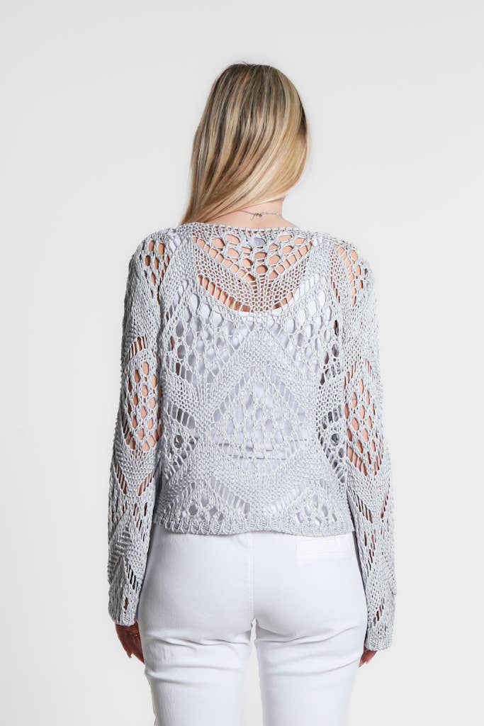 Made In Italy Open Knit Tie Front Bolero Top - 606River