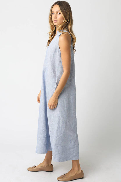 Mylee Sleeveless V-Neck Linen Dress - 606River