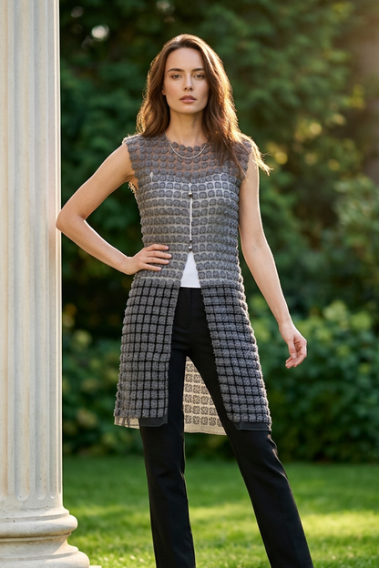 Lace Organza sleeveless Vest  (Black)