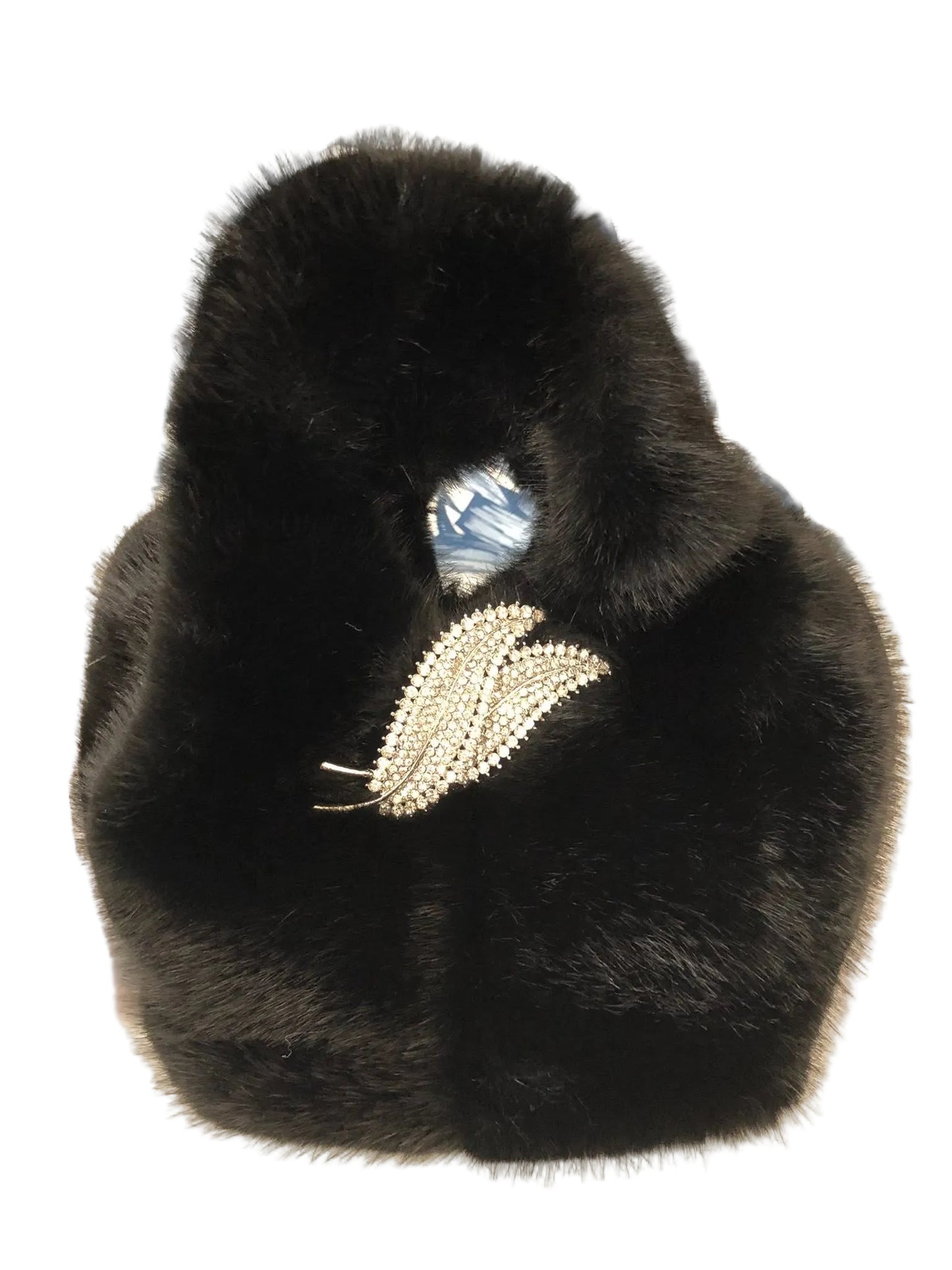 Faux Fur Bag With Embellished Broach