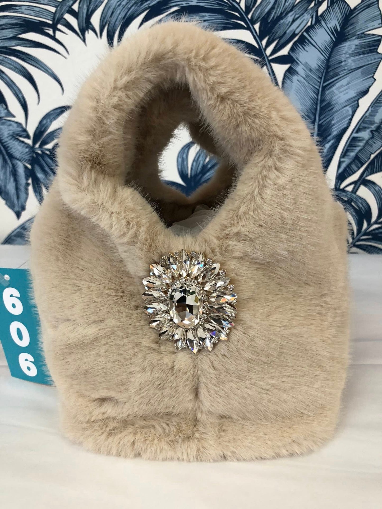 Faux Fur Bag With Embellished Broach