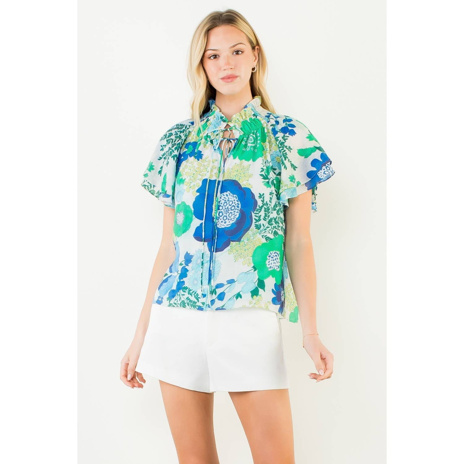 Floral Print Top With Tie Detail - 606River