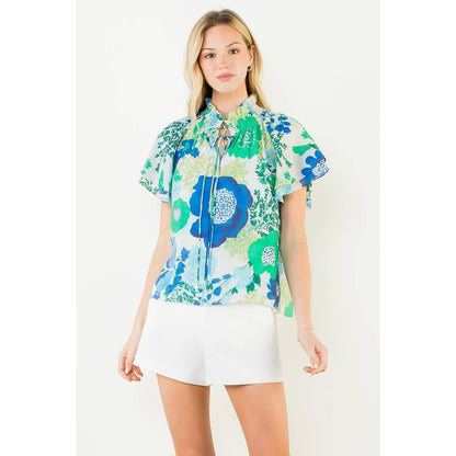 Floral Print Top With Tie Detail - 606River