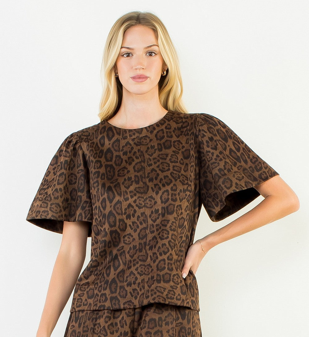 Brown Black Animal Print Top