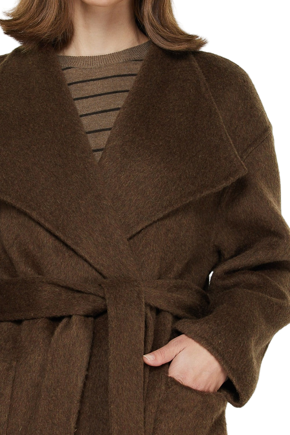 Brown Luxury Wool Wrap Belt Coat - 606River