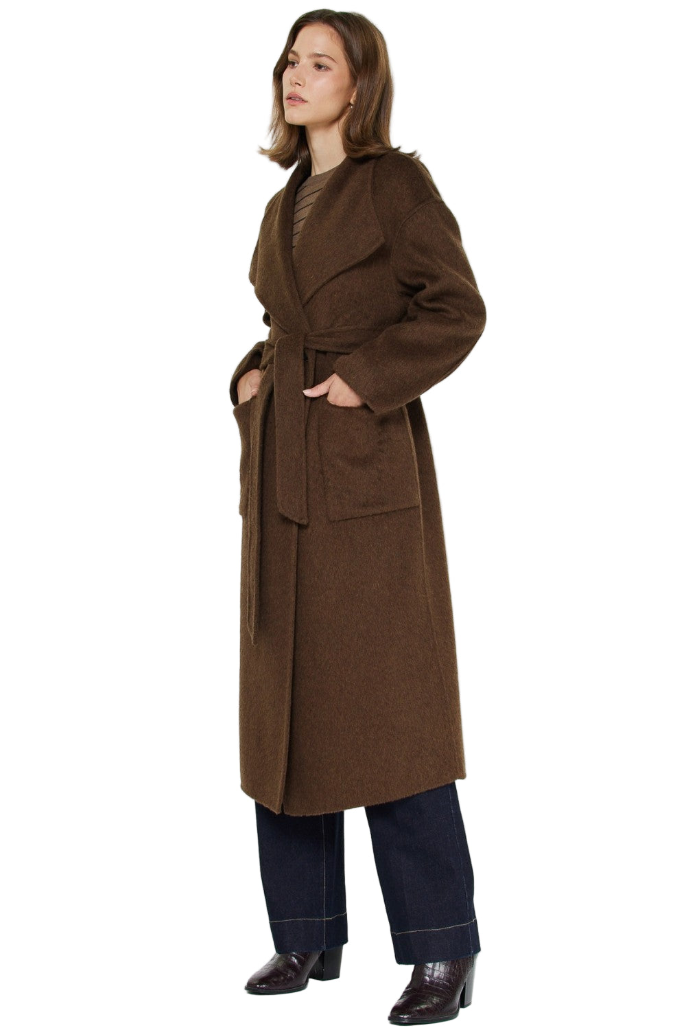 Brown Luxury Wool Wrap Belt Coat - 606River