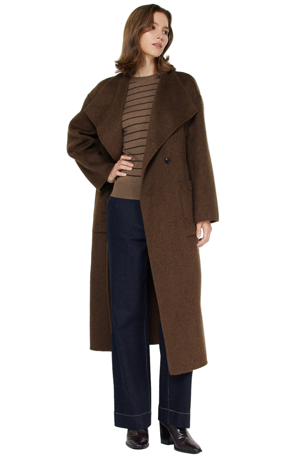 Brown Luxury Wool Wrap Belt Coat - 606River