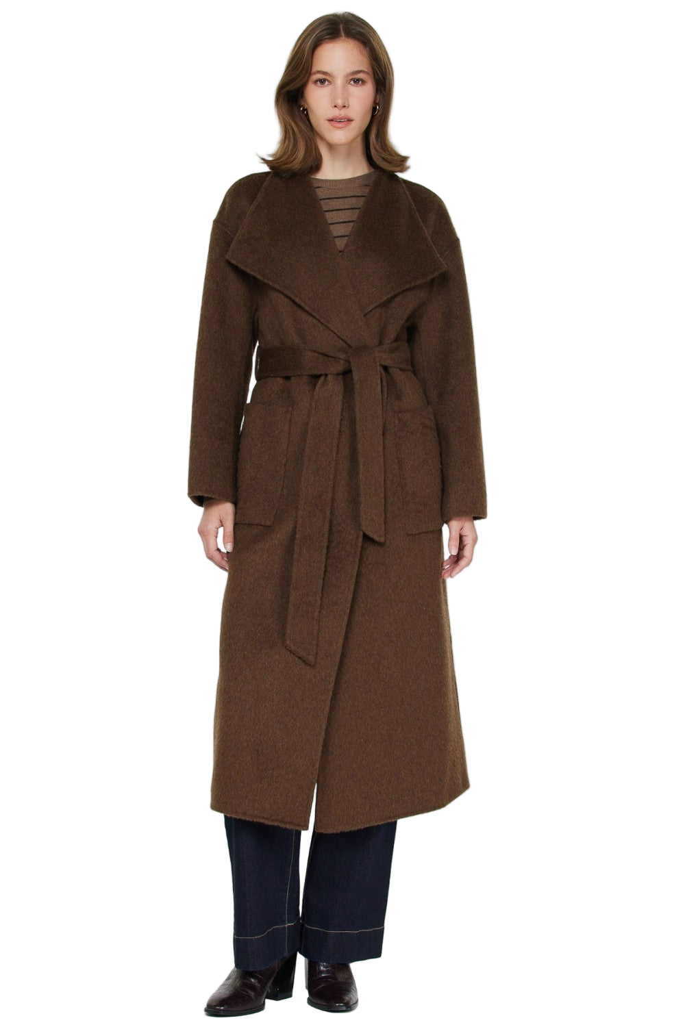 Brown Luxury Wool Wrap Belt Coat - 606River