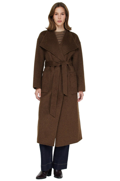 Brown Luxury Wool Wrap Belt Coat - 606River