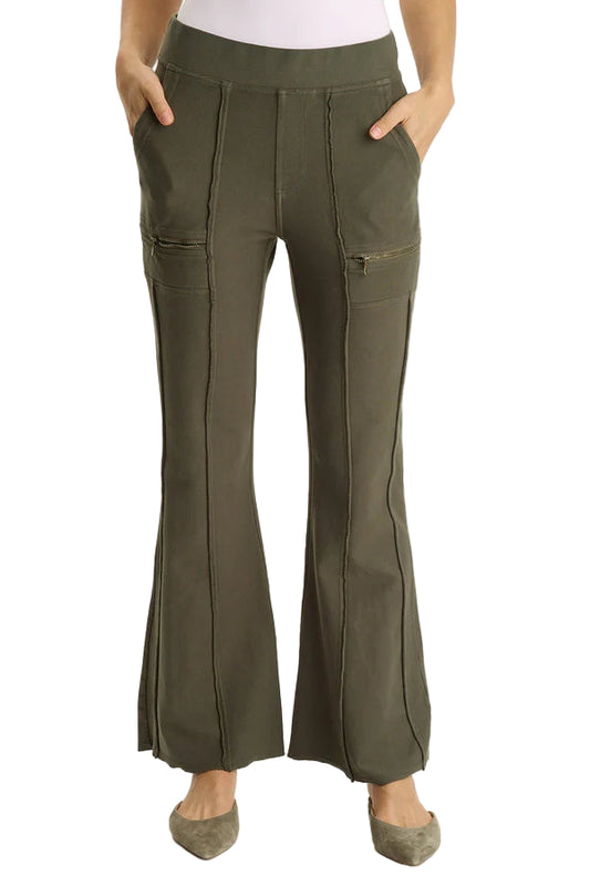 Ninian Twill Knit Zipper Pocket Flared Pant - Olive - 606River