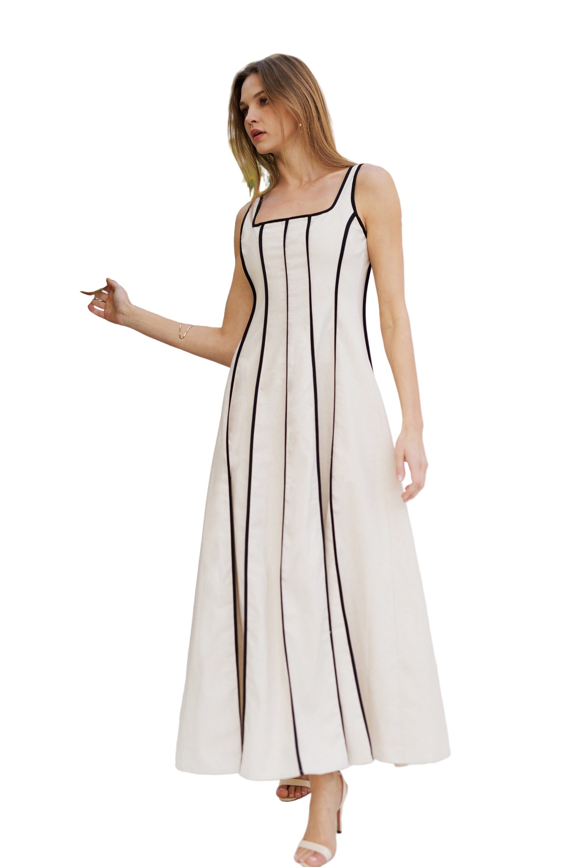 Classic Linen Black White Maxi Dress Medium / White Classic Linen Black White Maxi Dress Medium / White