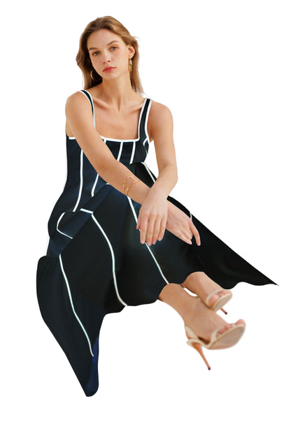 Classic Linen Black White Maxi Dress - 606River