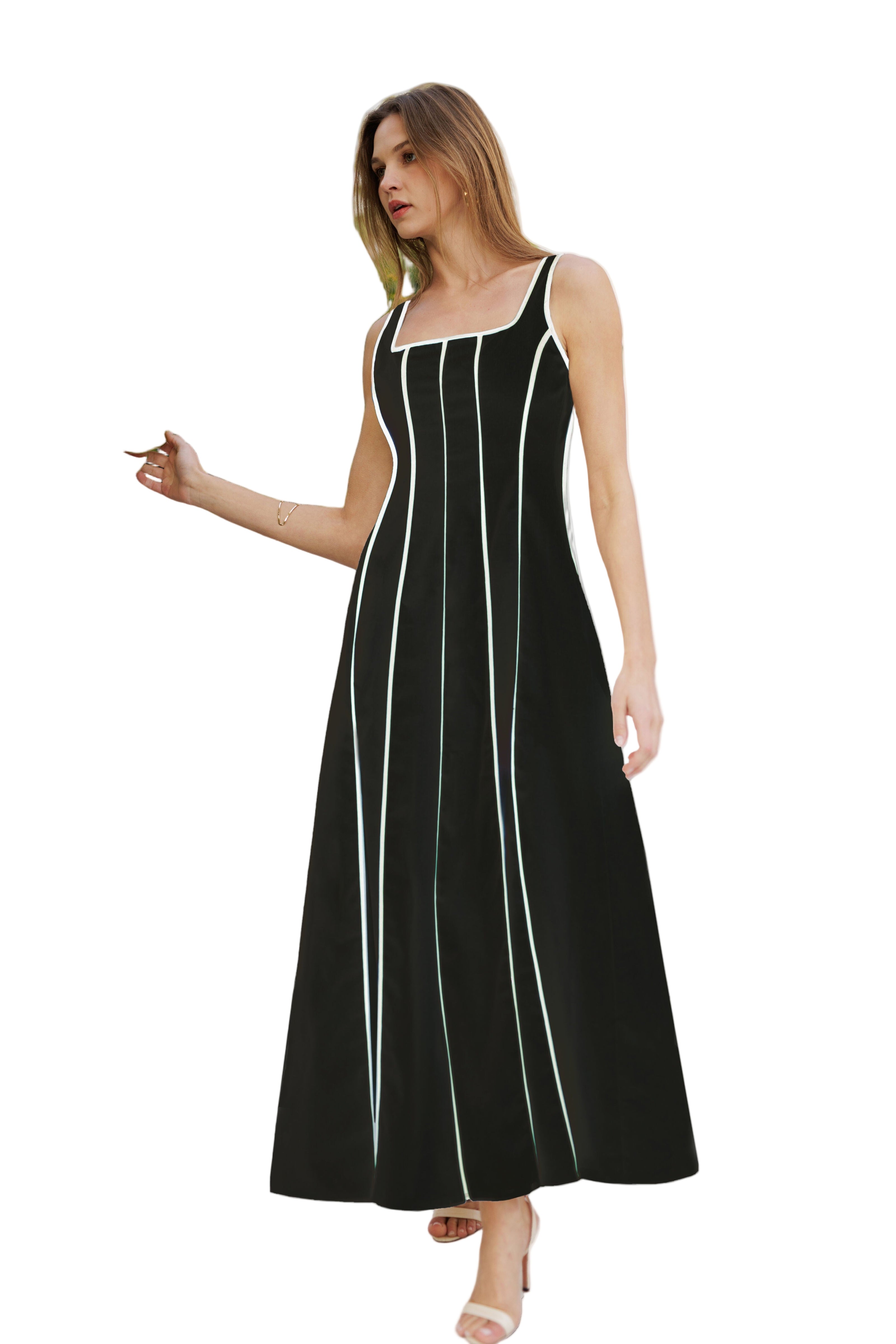 Classic Linen Black White Maxi Dress - 606River