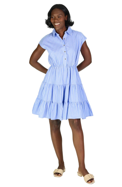 Valencia Dress in Light Blue Double Stripe - 606River
