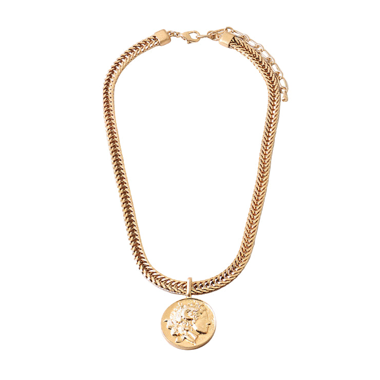 Gold Brass Coin Pendant Necklace