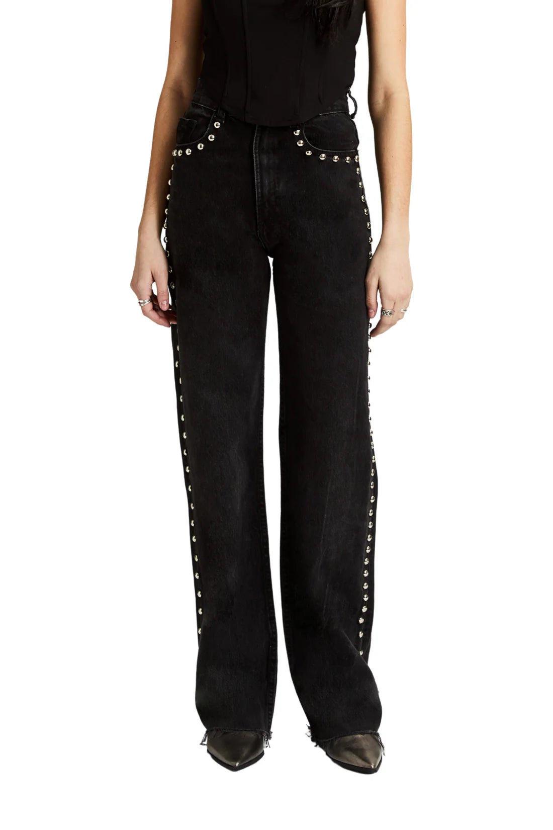 Black Denim Stud Embellishment Jeans - 606River