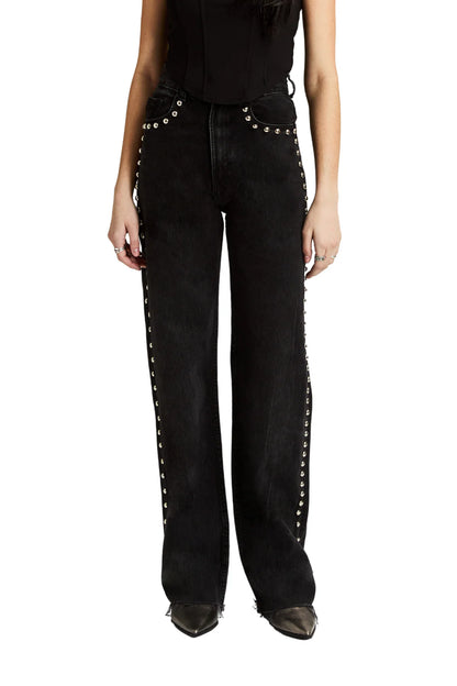 Black Denim Stud Embellishment Jeans - 606River